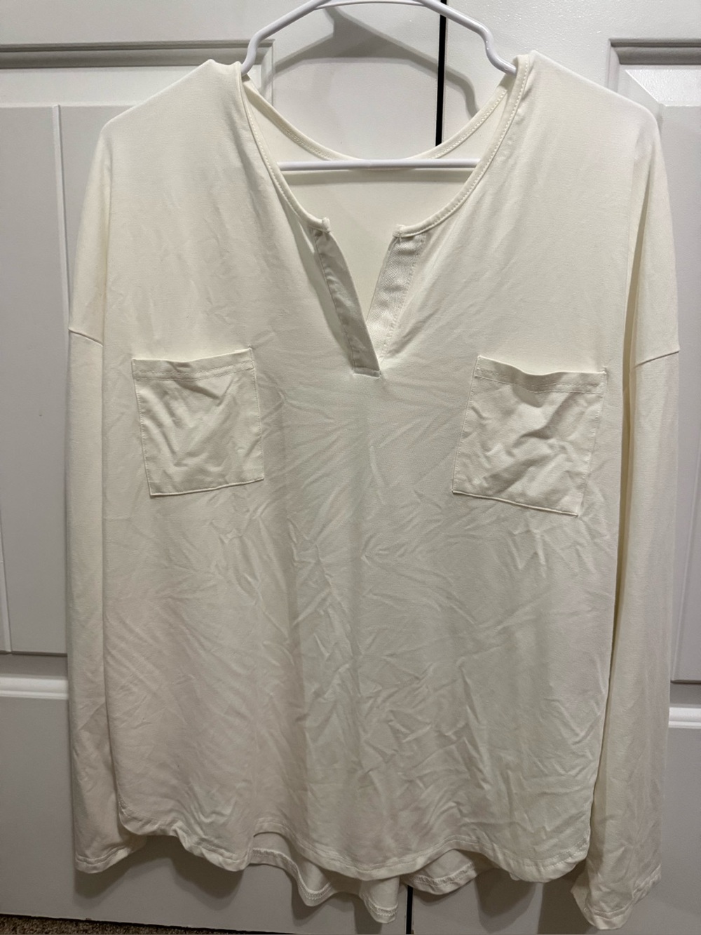 Dazy Brand Cream Long-Sleeve Henley Pocket Shirt